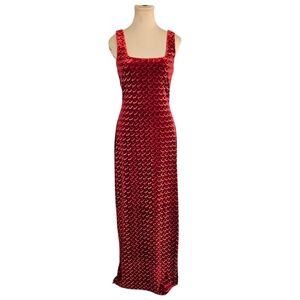 Algo Vintage Red Elegant Sleeveless Zig Zag Velvet Dress Sz 8